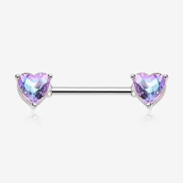 A Pair of Iridescent Heart Sparkle Nipple Barbell-Vitrail Light